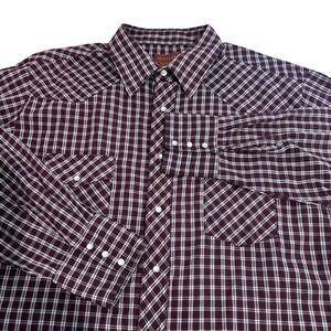 Rustler X-Long Tails Western Pearl Snap Red Plaid Shirt Mens 2XL Chest‎ Pockets